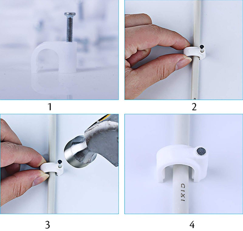 Besslly 200 Pcs Cable Clips Nail in, Cord Clips Ethernet Cables Wire Wall Clips Cable Straps Cables Tacks Cable Nails Coax Cable Clips Cable Management for Speaker 7mm Cat6 - White - Image 3